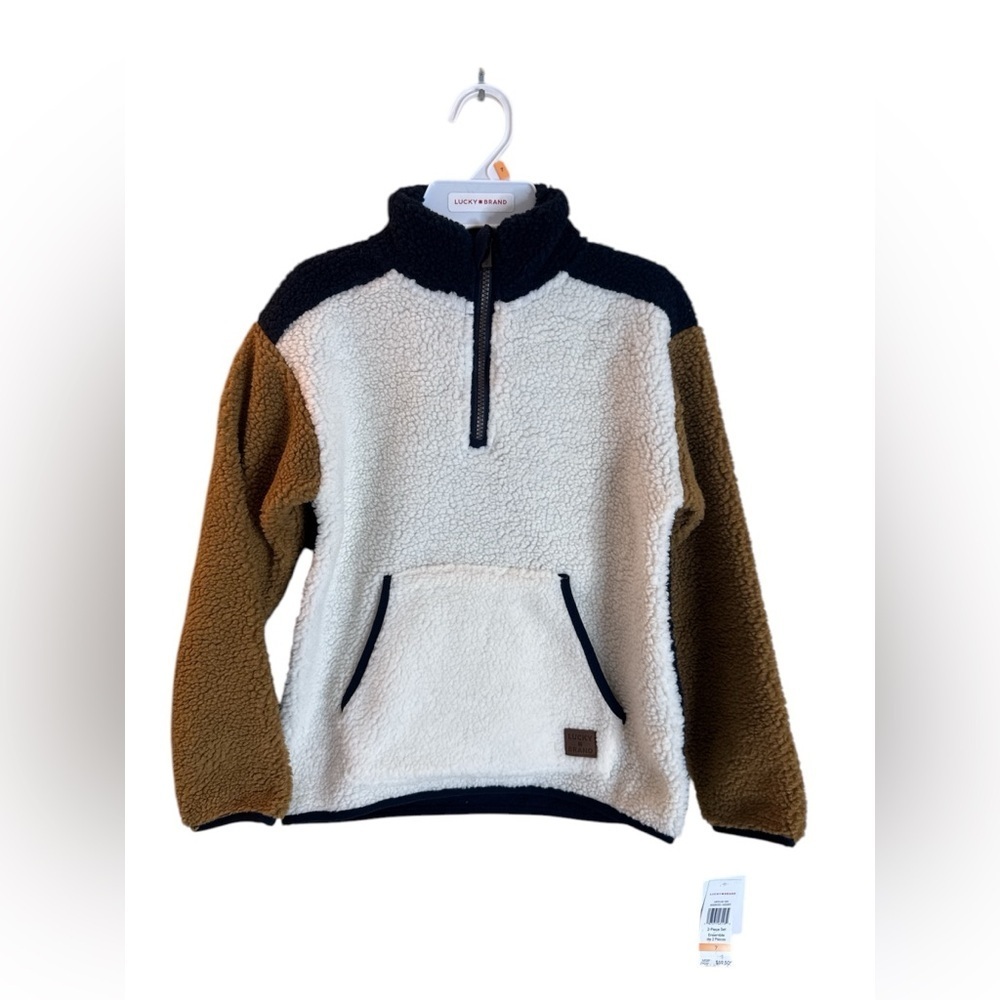 Cozy White and Brown Sherpa Pullover lucky brand